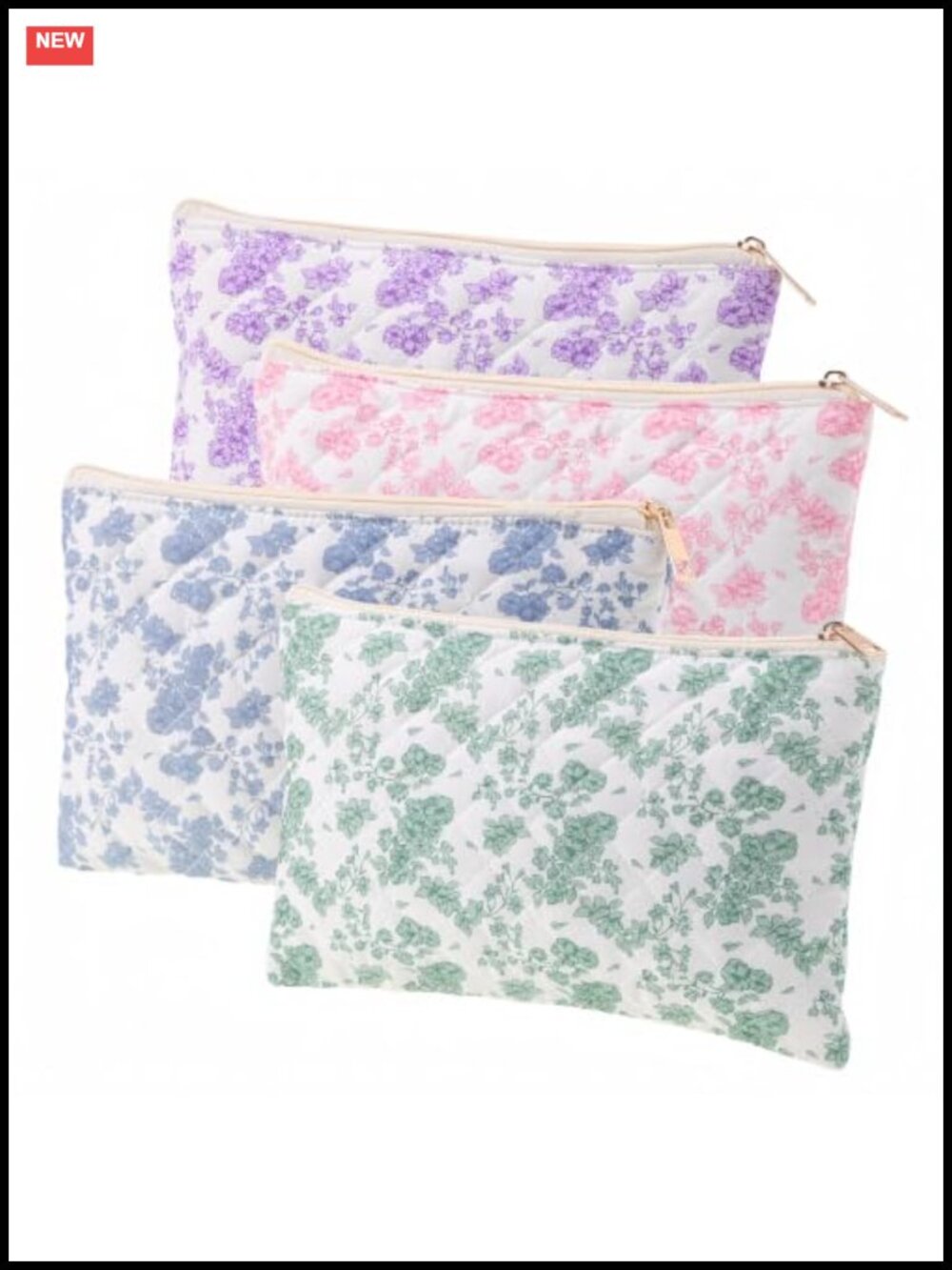 Floral Cotton Cosmetic Bags 4-Pack - Makeup Pouches Travel Organizer